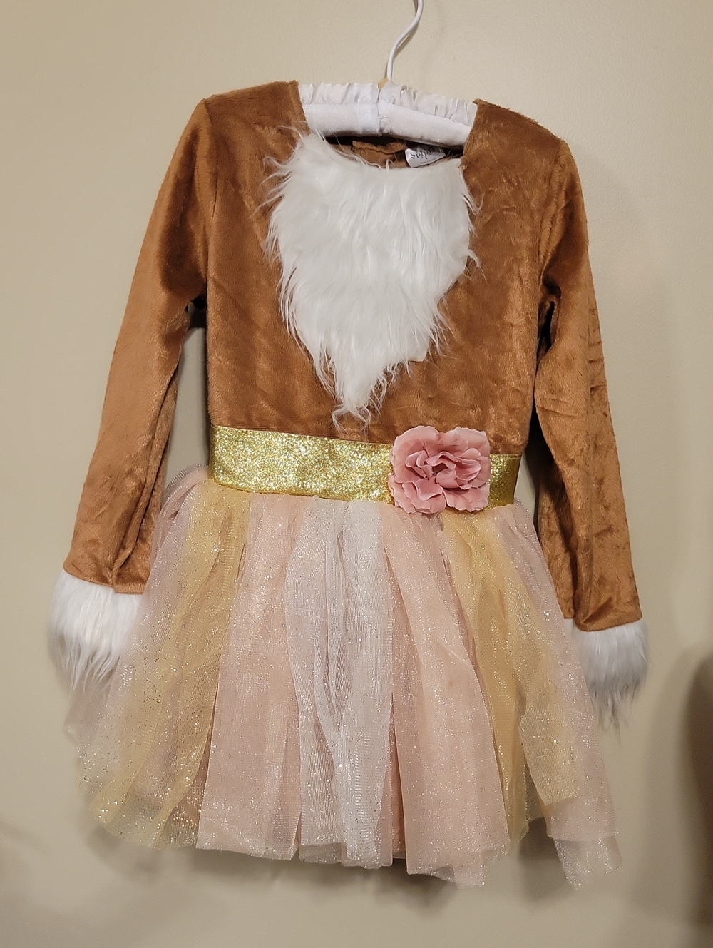 Spirit Of Halloween Girls' Brown and White Fox Tutu Costume with Gold Belt